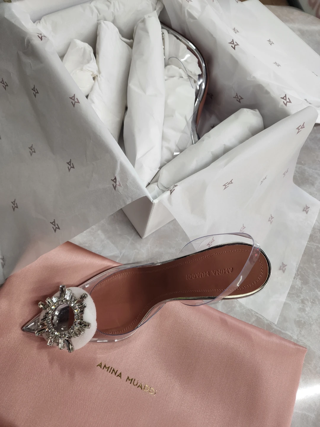 Amina Muaddi crystal begum sling back pumps - photo 4