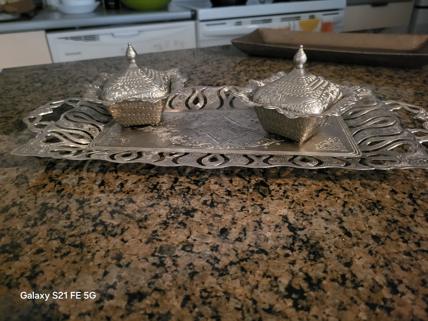 Decorative Persian Silver Serving Tray with Lids - photo 4