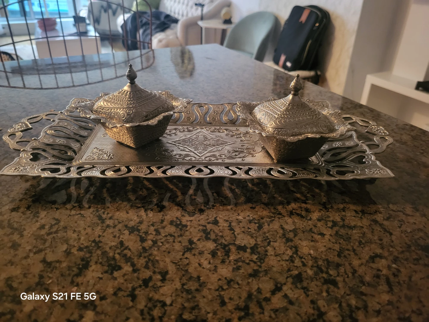 Decorative Persian Silver Serving Tray with Lids - photo 5