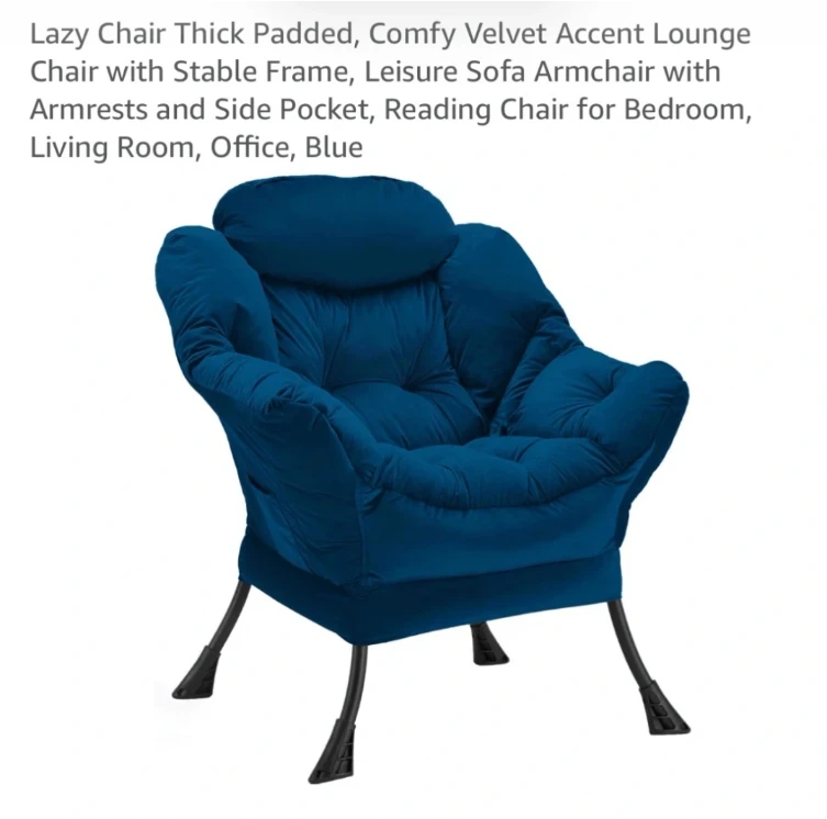 Blue Velvet Accent Lounge Chair with Side Pocket