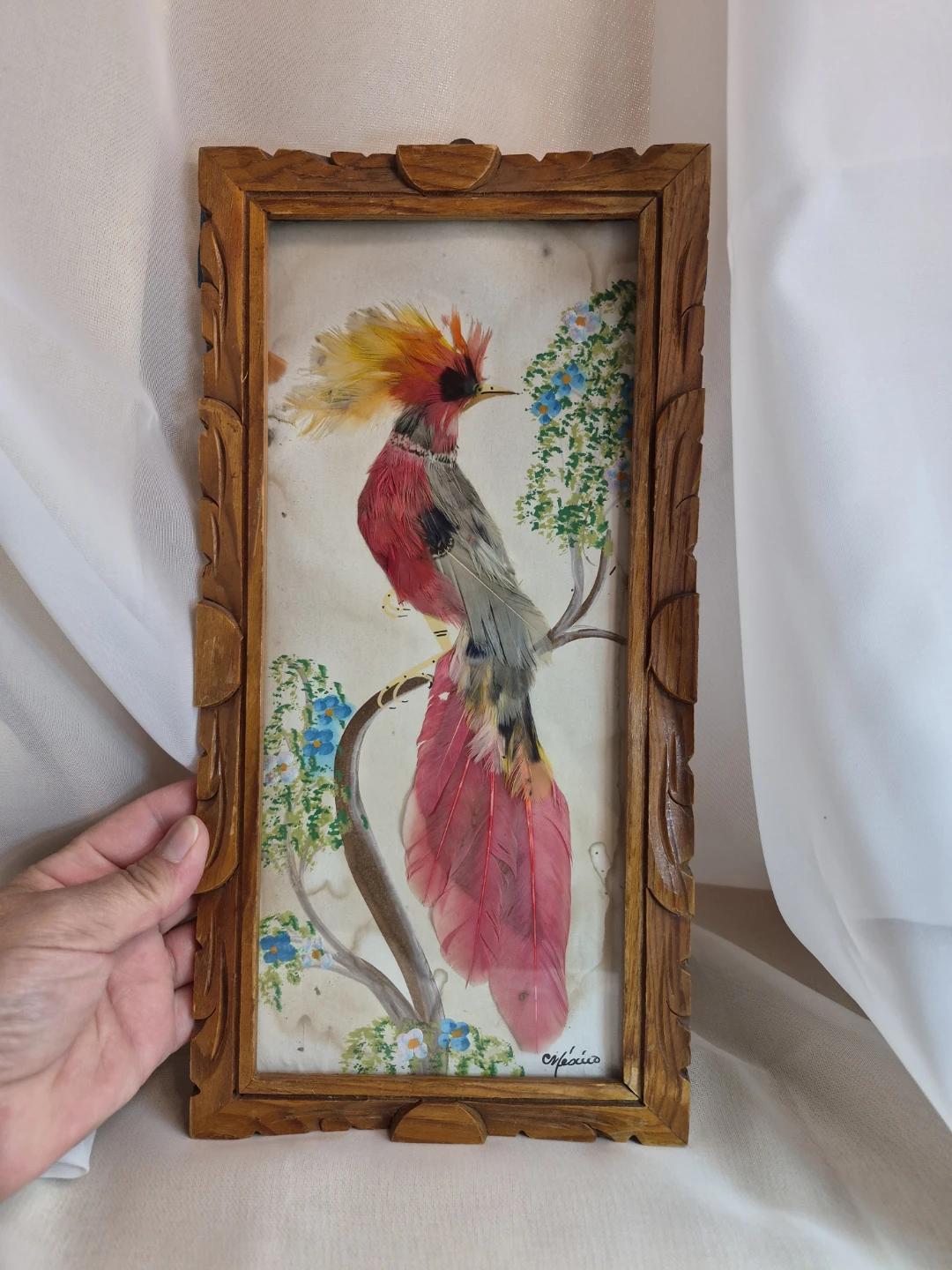 Beautiful Vintage Framed Mexican Feather Craft Art Decor - photo 4