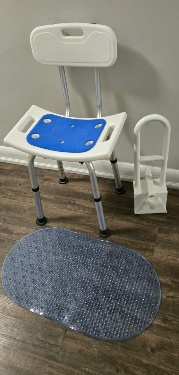 Shower Chair with Back, Bath Mat, tub safely rail