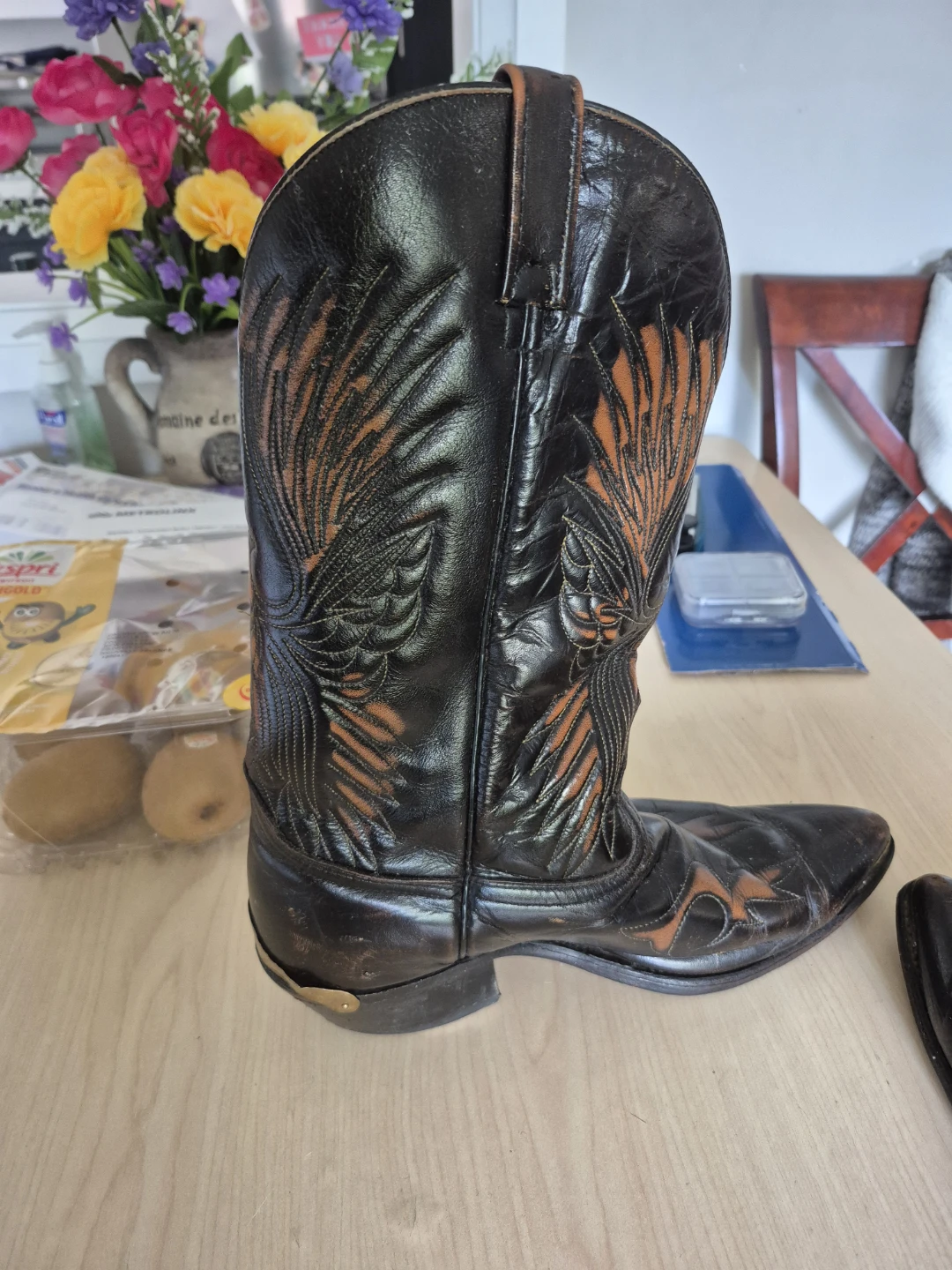 Black Leather Cowboy Boots with Eagle Design - photo 3