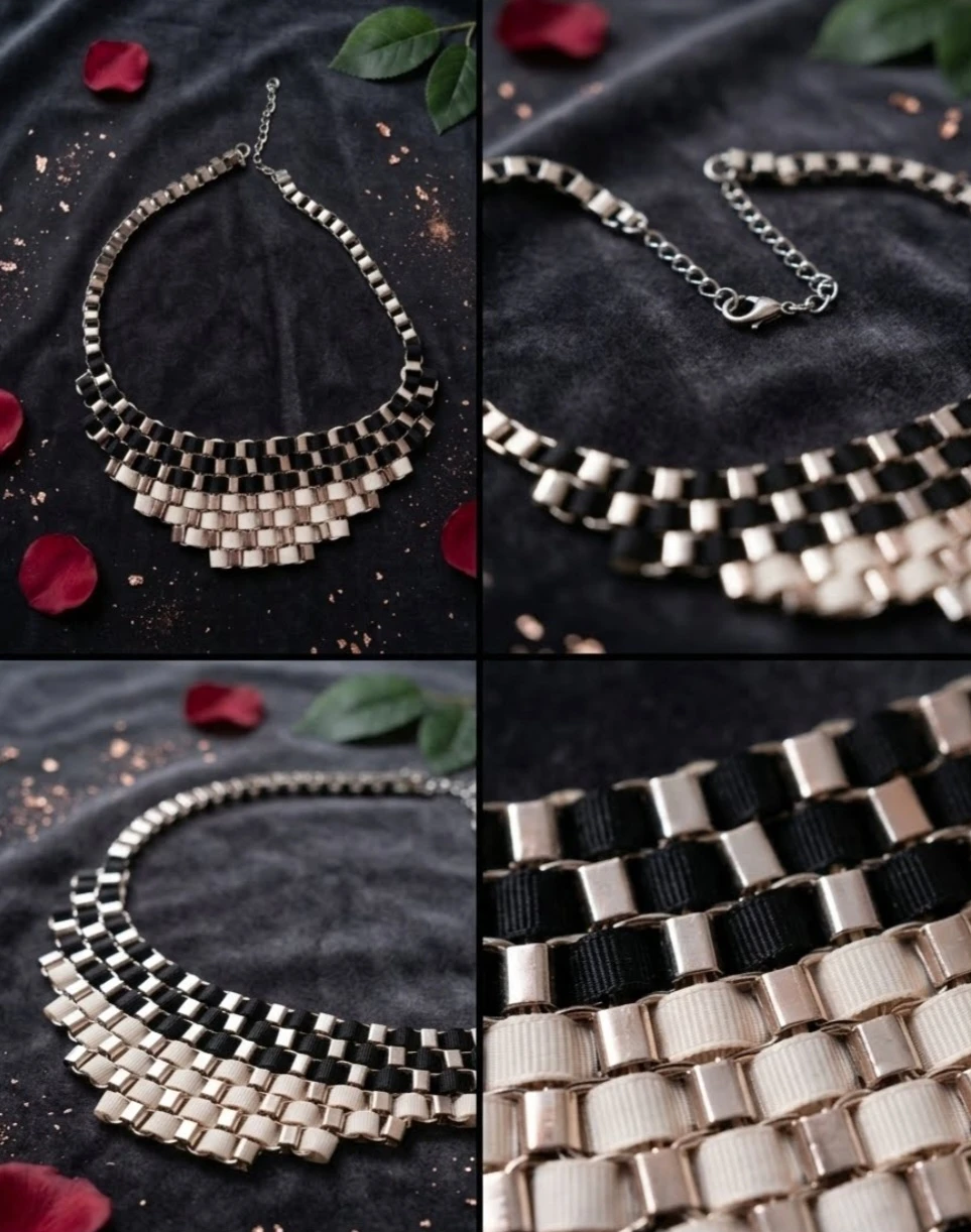 Black and White Woven Ribbon Necklace - photo 3