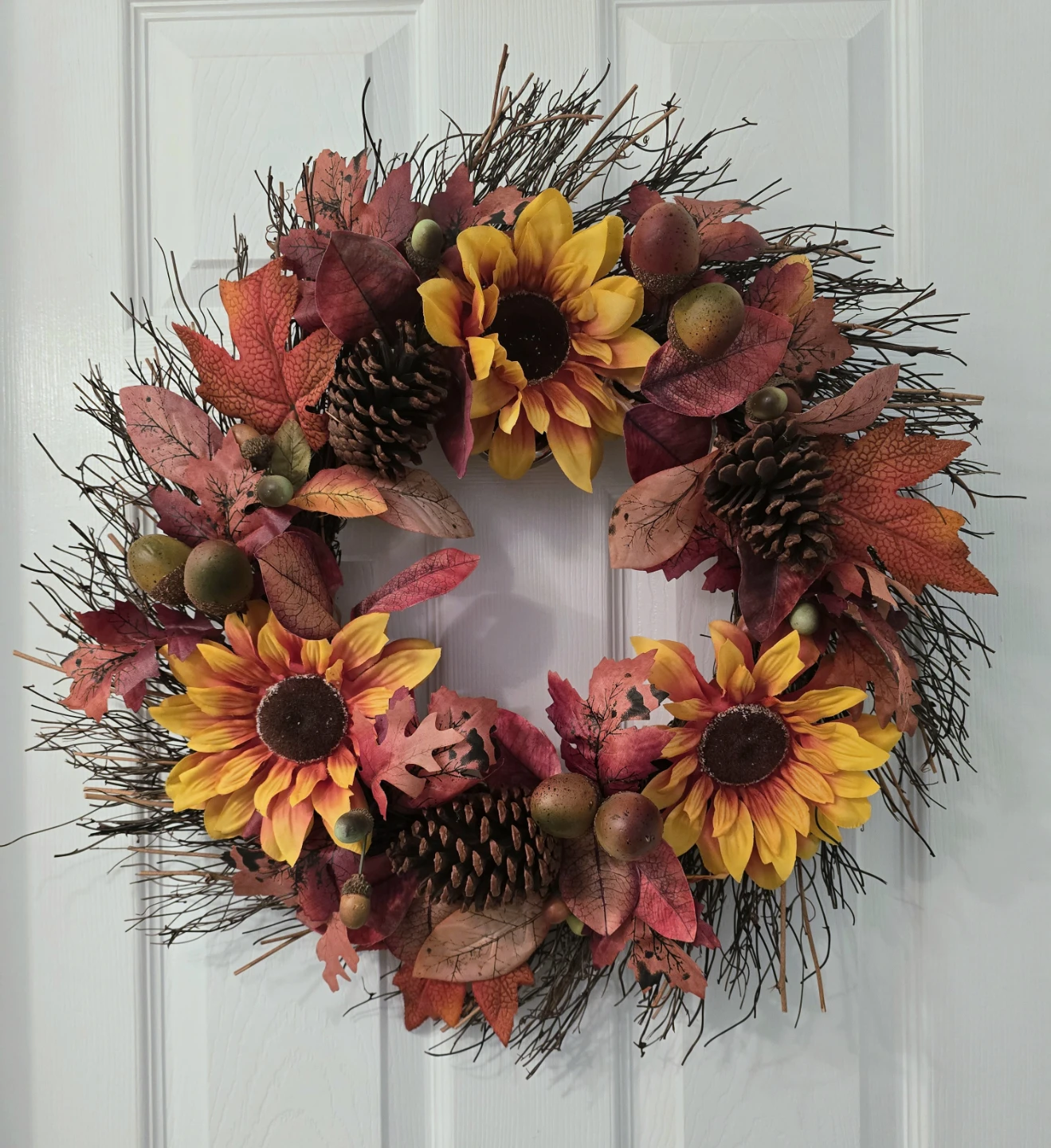 Fall Sunflower Wreath with Pinecones and Acorns