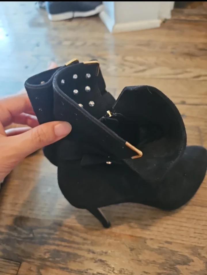 Black Fold-Over Ankle Boots with Studs - photo 4