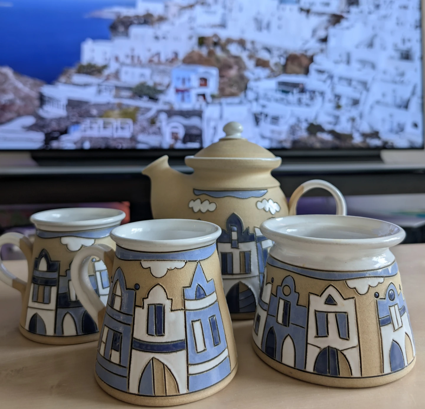 Ceramic Tea Set - Teapot, 2 Mugs, and Sugar Bowl