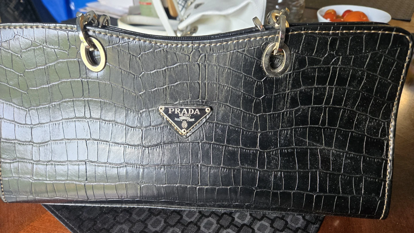 Prada Milano Croc Embossed Handbag Shoulder Strap Included