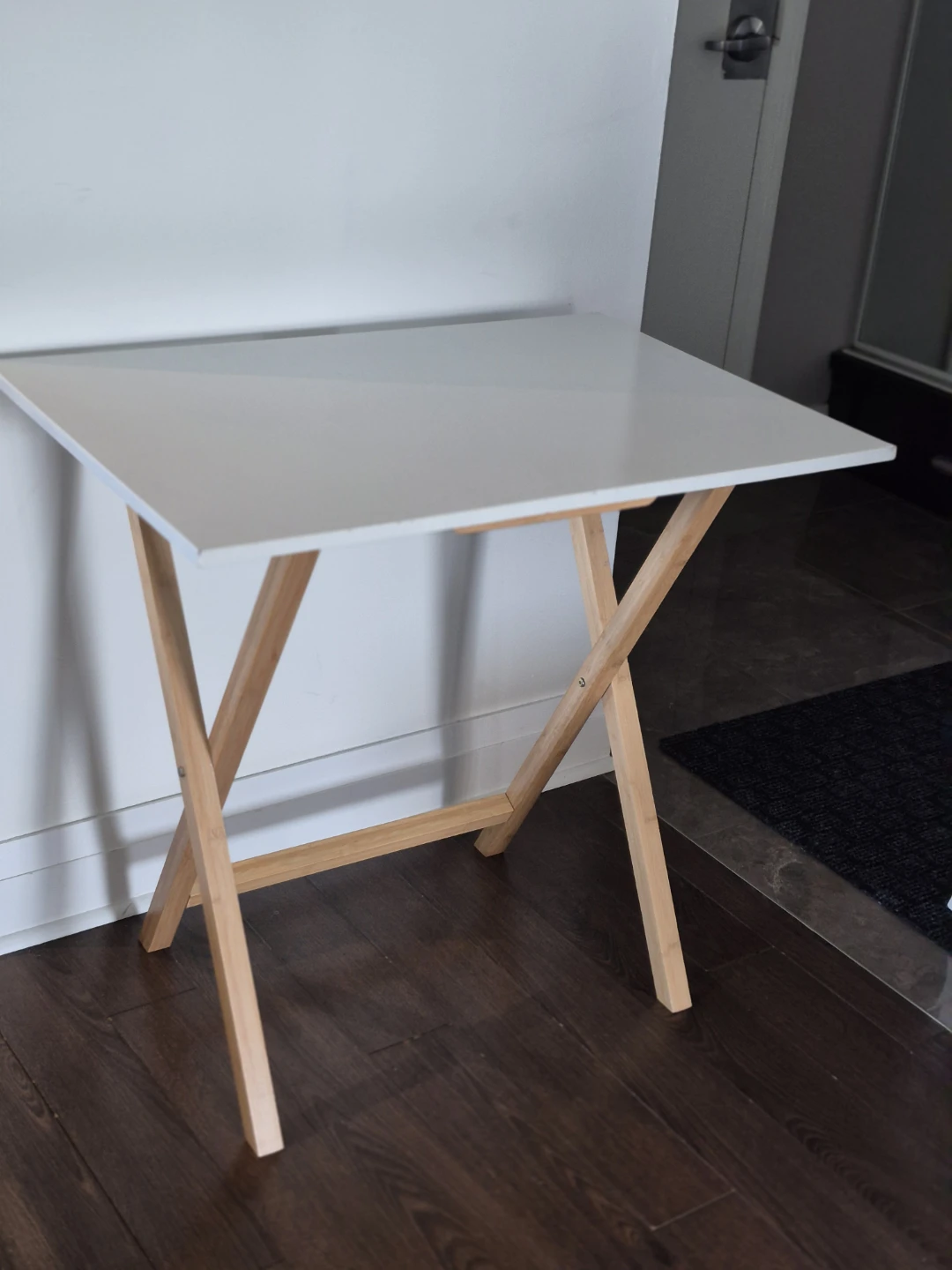 White Folding Table with Bamboo Frame