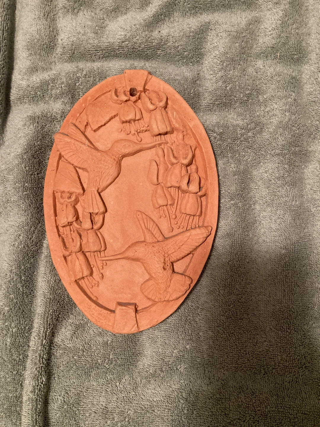 Terracotta Hummingbirds and fuchias Plaque