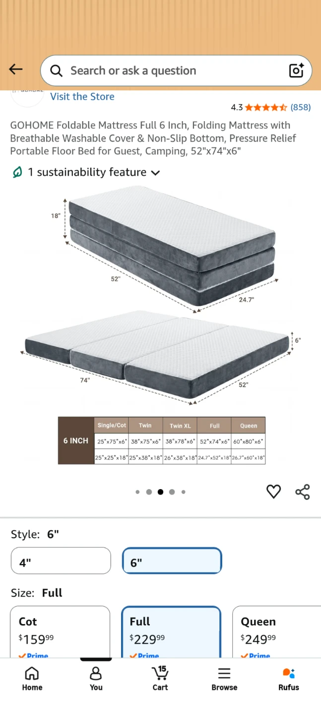 Foldable Mattress Full/Queen 6 Inch foam - photo 2