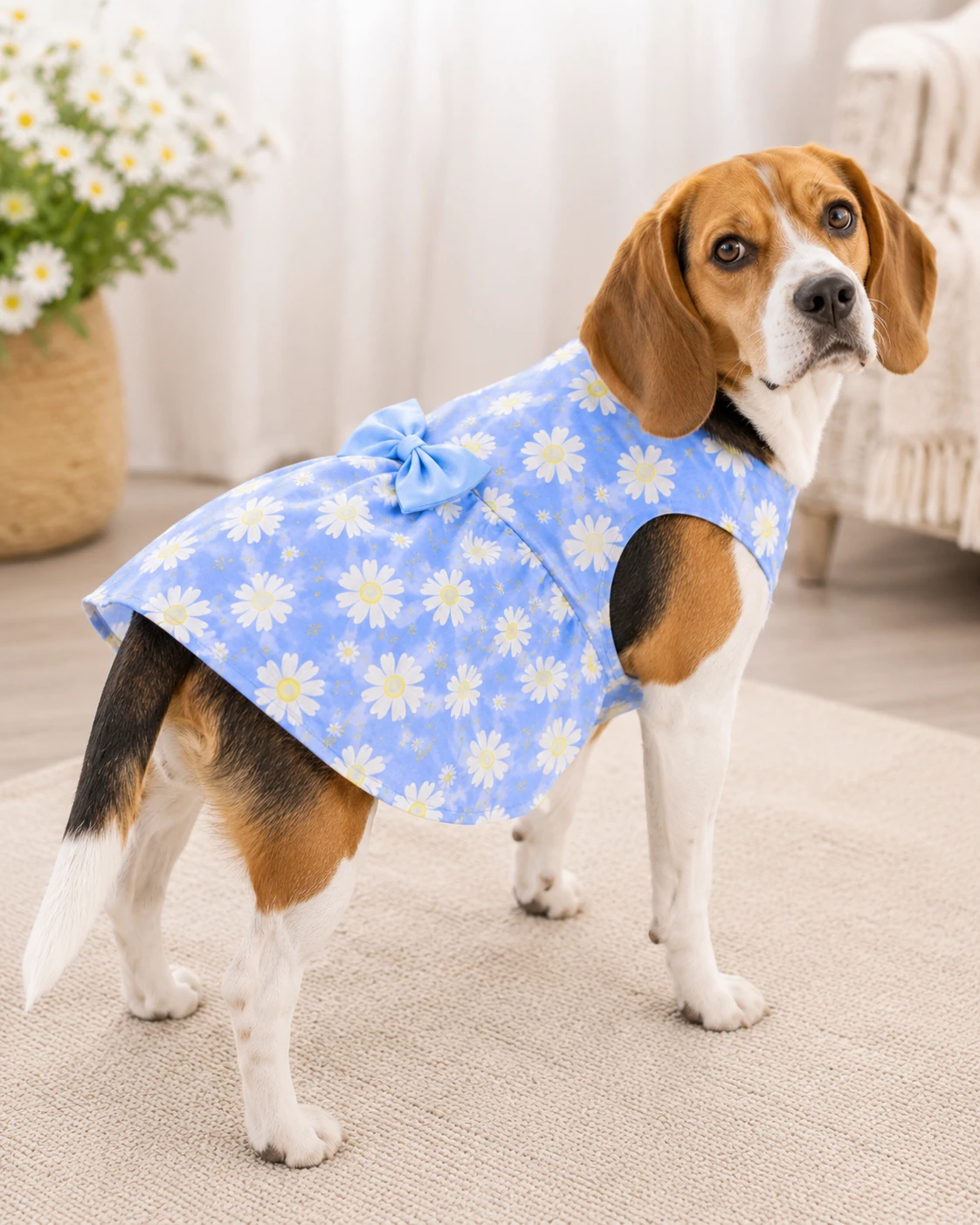 New Blue Dog Dress with Daisy Print and Bow - photo 4