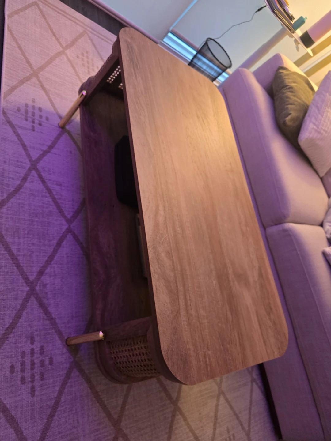 Wooden Coffee Table with Cane Detailing - photo 3