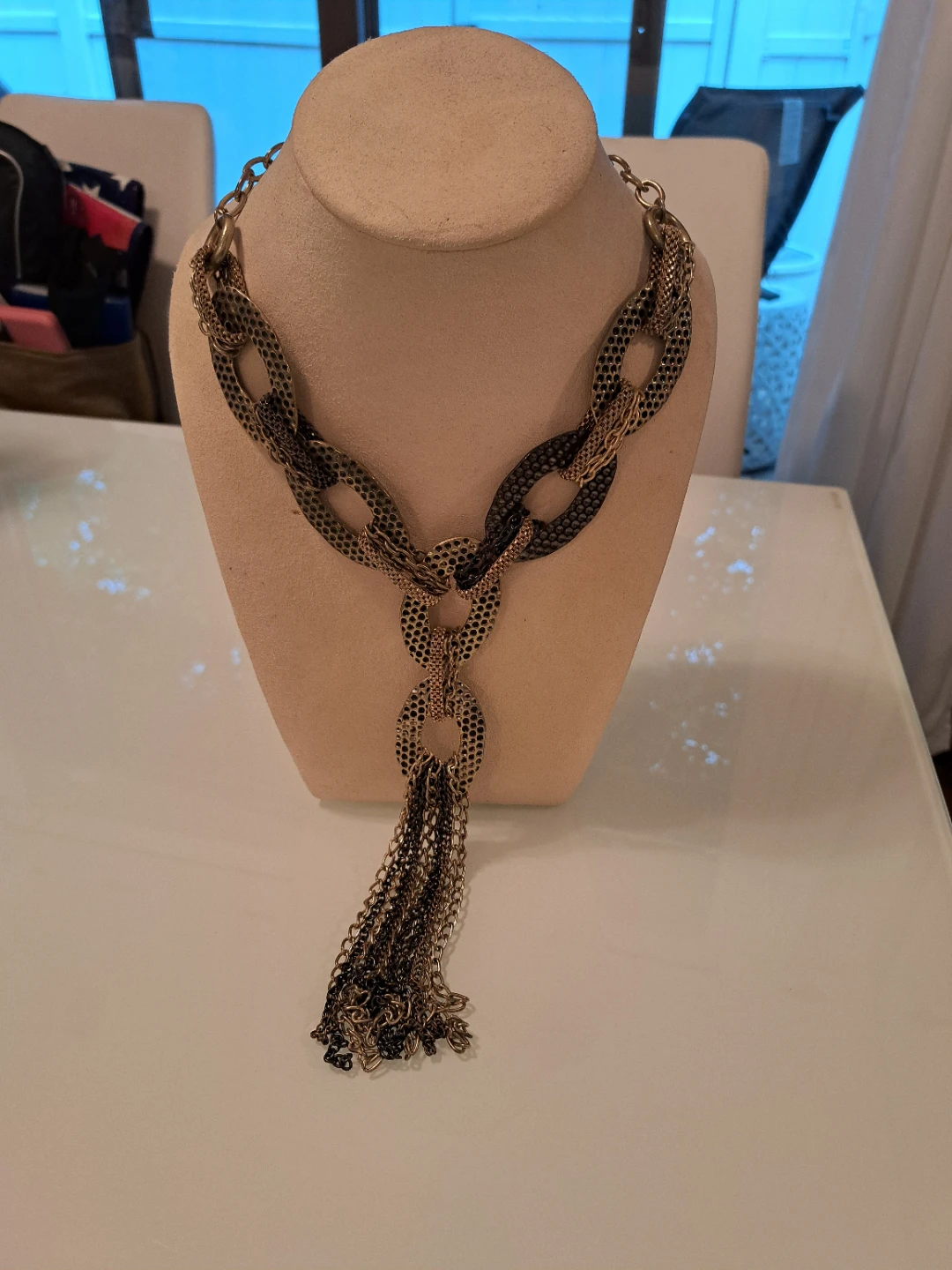 Gold and Gunmetal Toned Statement Tassel Necklace