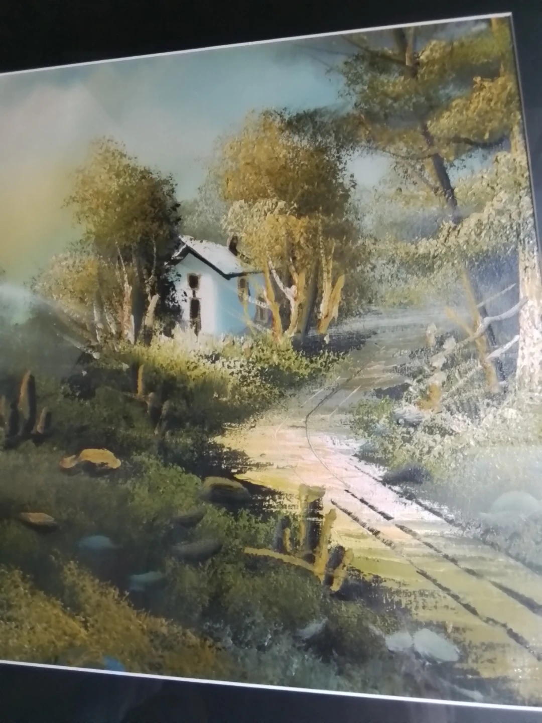 Vintage Mid-Century "Cabin in the Woods" Framed Oil Painting - photo 3