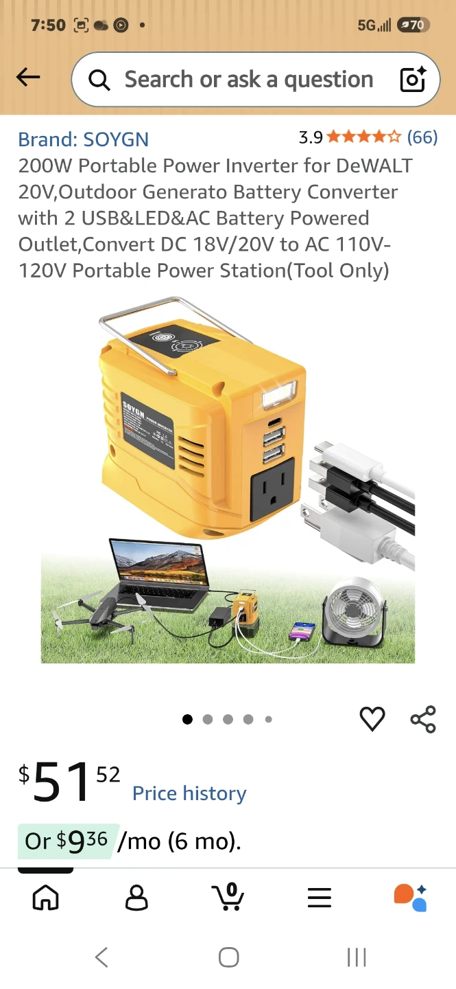 200W Portable Power Inverter for 20V DeWalt Battery - photo 2