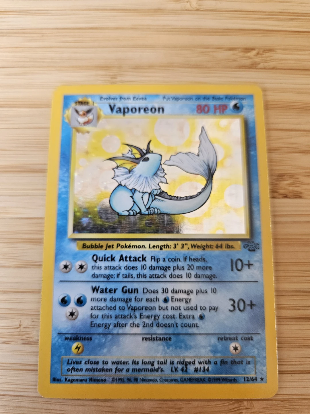 Pokémon Vaporeon #12/64 – Jungle – Holo Rare – Vintage - photo 2