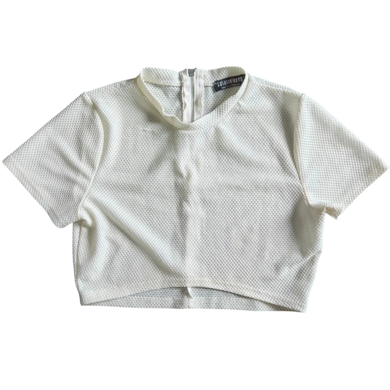 Women's Fashion Nova Cream Textured Mesh Crop Top - Size Small