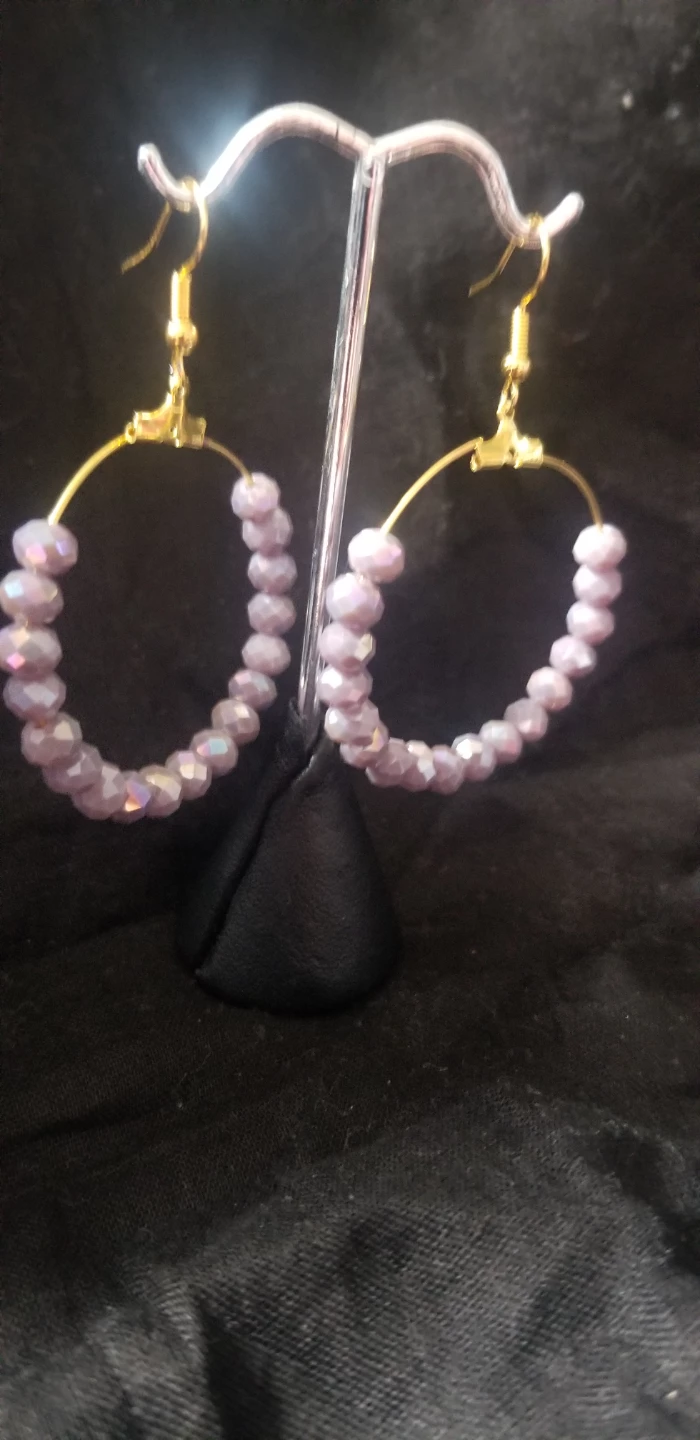 Purple Beaded Hoop Earrings - photo 3