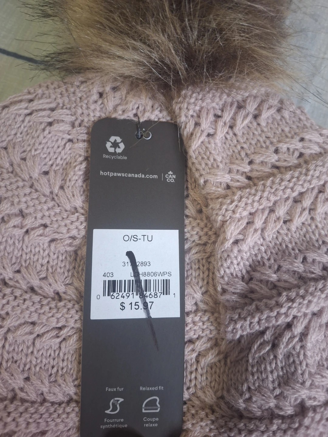 Hot Paws Pink Knit Beanie with Faux Fur Pom - photo 2