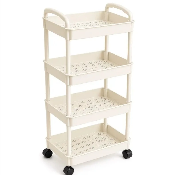 Cream 4-Tier Rolling Storage Cart