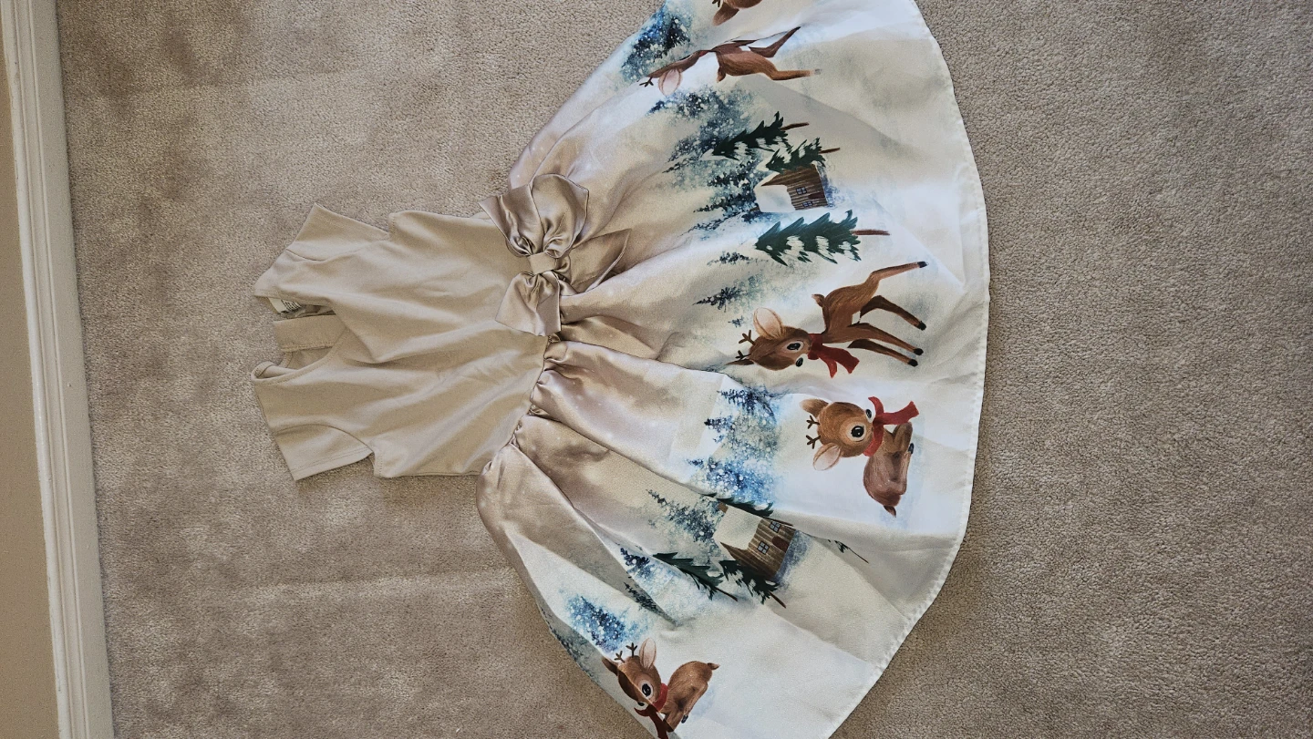 H&M Girls Reindeer Print Dress - Size 8-10A