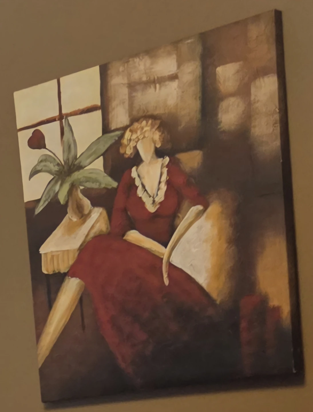 Abstract canvas painting of a woman in red