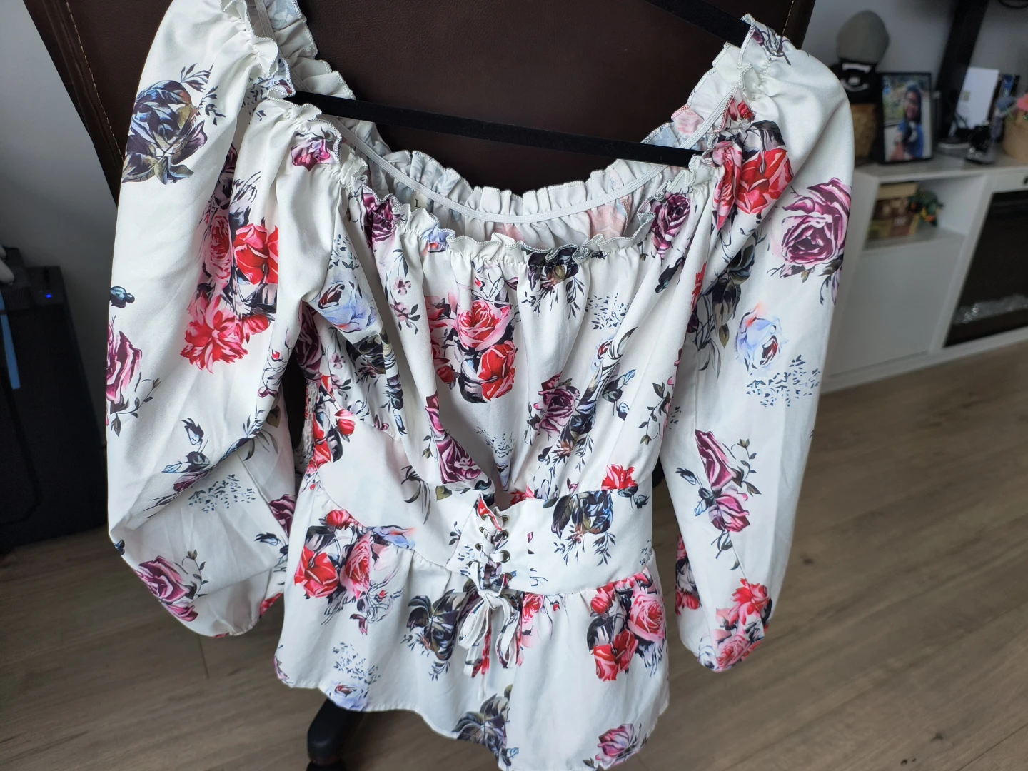 White Floral Print Off-the-Shoulder Blouse