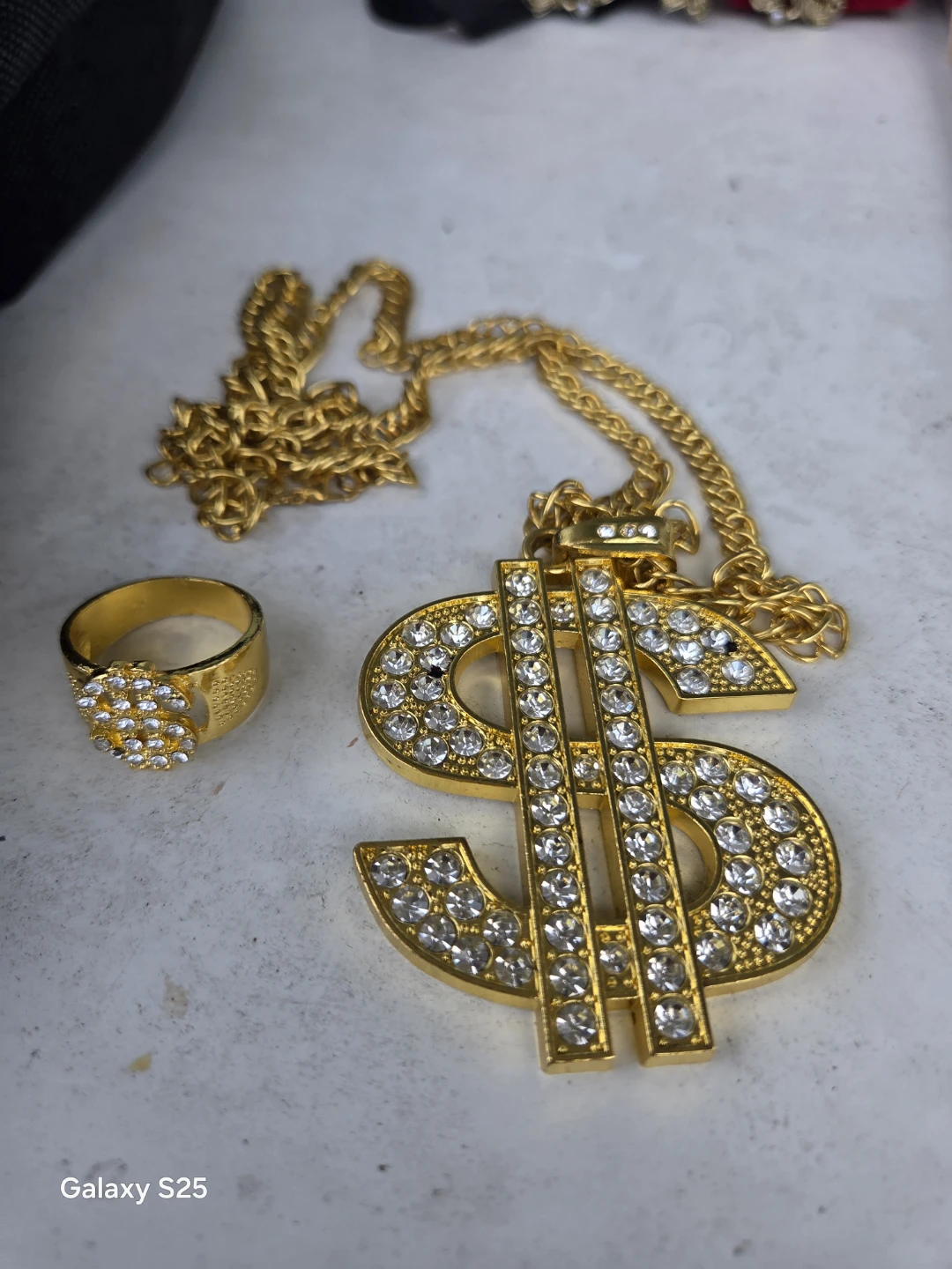 Gold Dollar Sign Pendant Necklace and Ring Set - photo 3