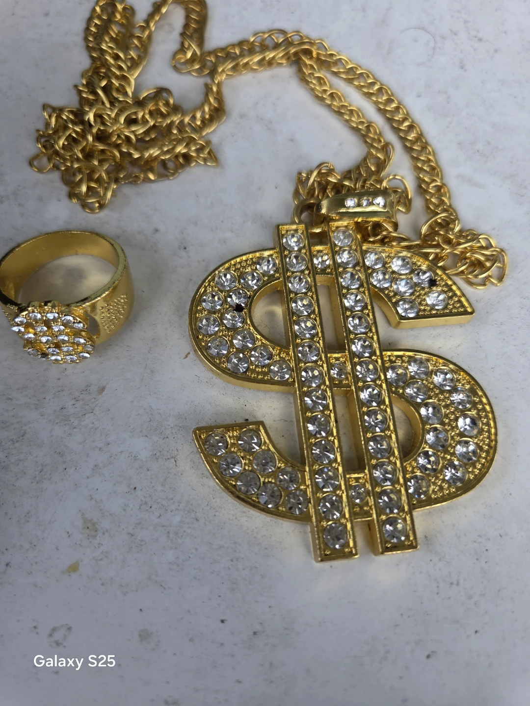 Gold Dollar Sign Pendant Necklace and Ring Set - photo 4