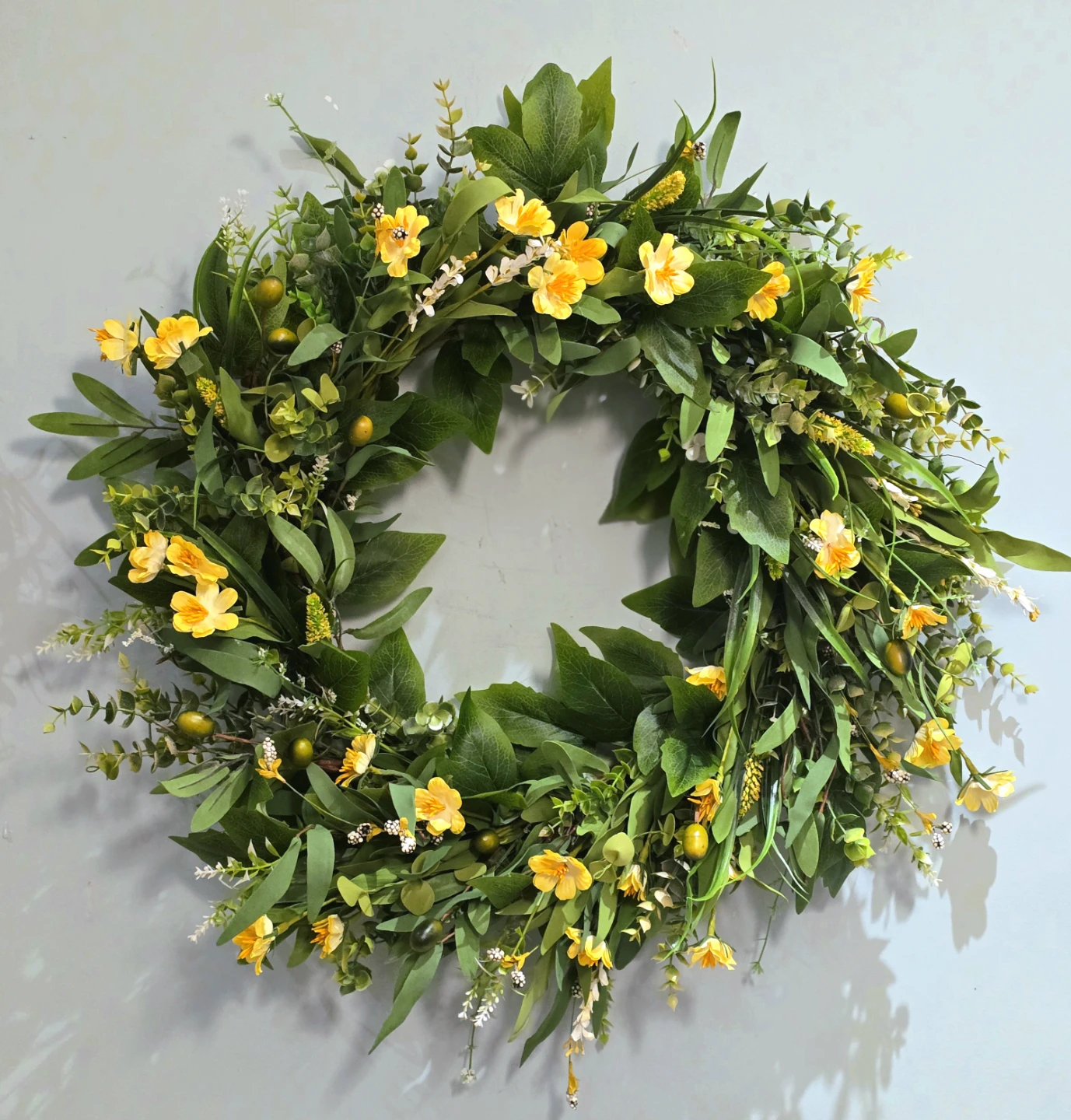 Artificial Yellow Flower and Green Leaf Wreath