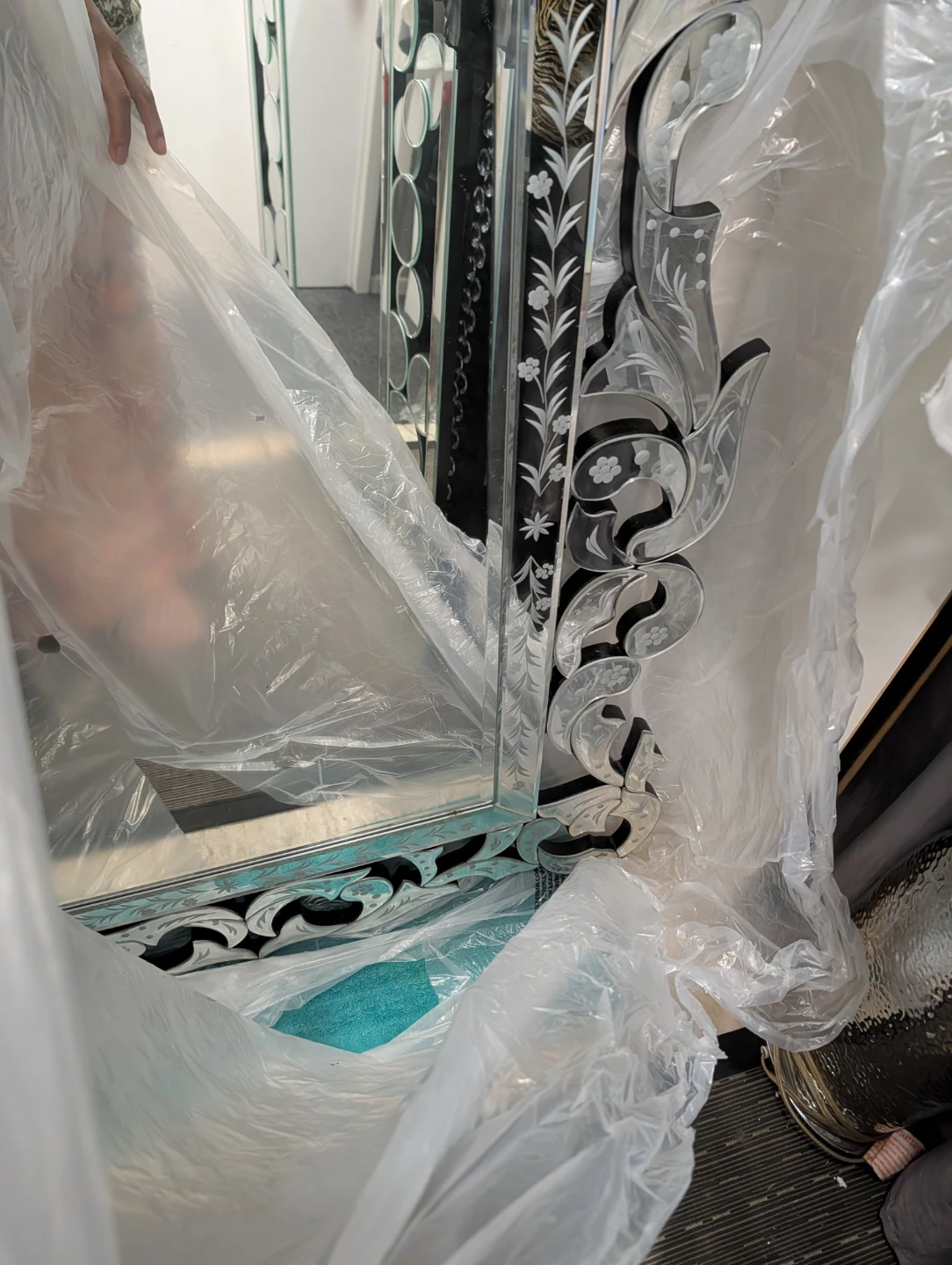 Ornate Etched Glass Mirror
