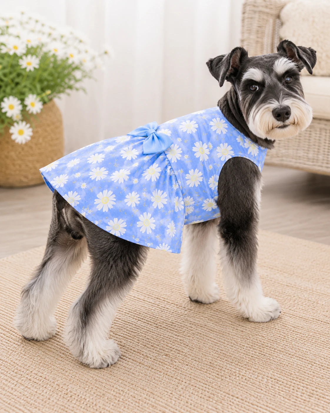 New Blue Dog Dress with Daisy Print and Bow - photo 2