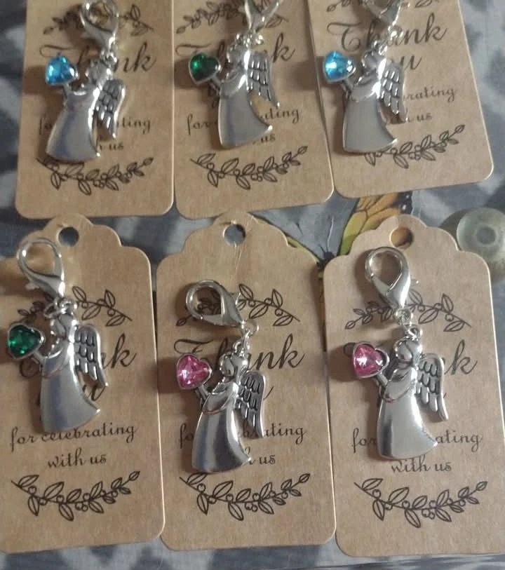Angel Charm Keychain/Zipper Pull - Blue, Green, Pink Gems