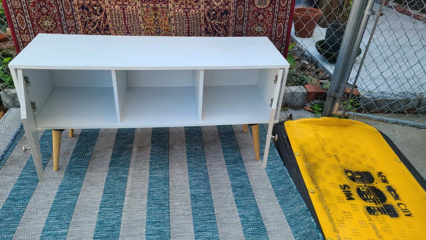 White Media Console with Doors and Shelves - photo 3
