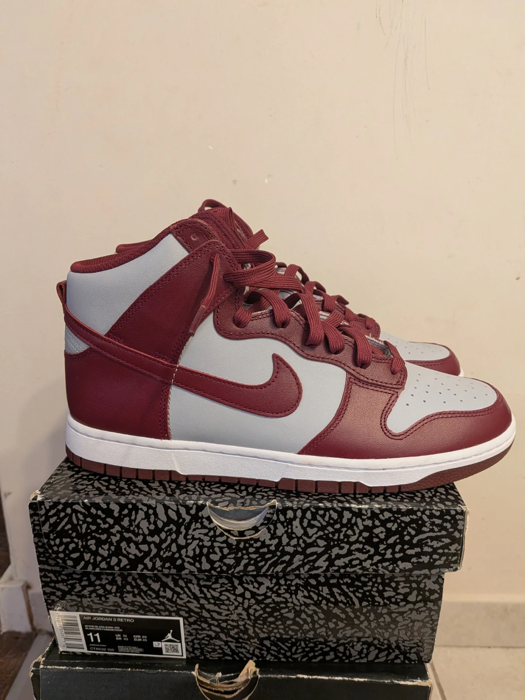 Nike Dunk High Retro Burgundy Grey Men's Shoes