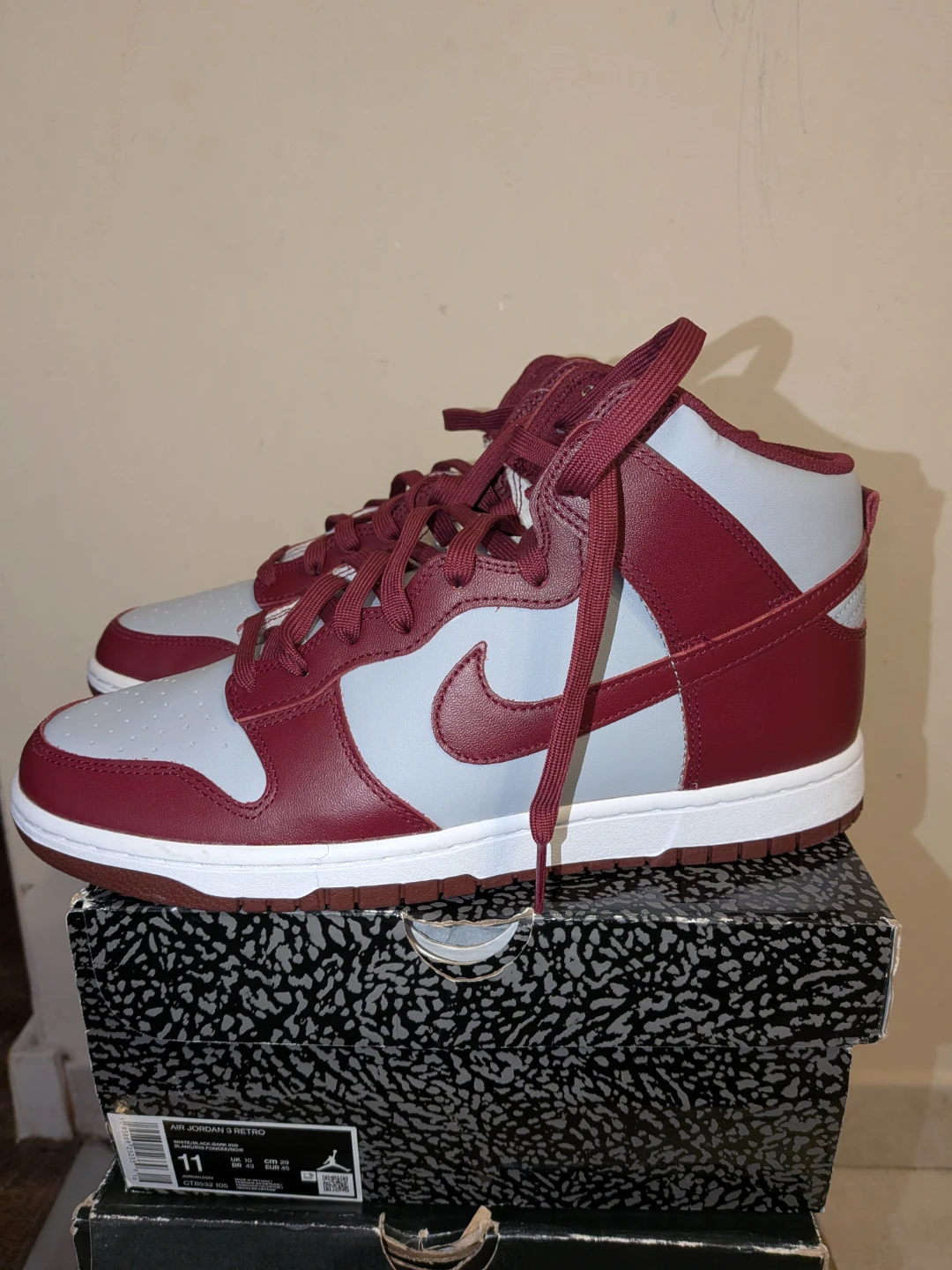 Nike Dunk High Retro Burgundy Grey Men's Shoes - photo 3