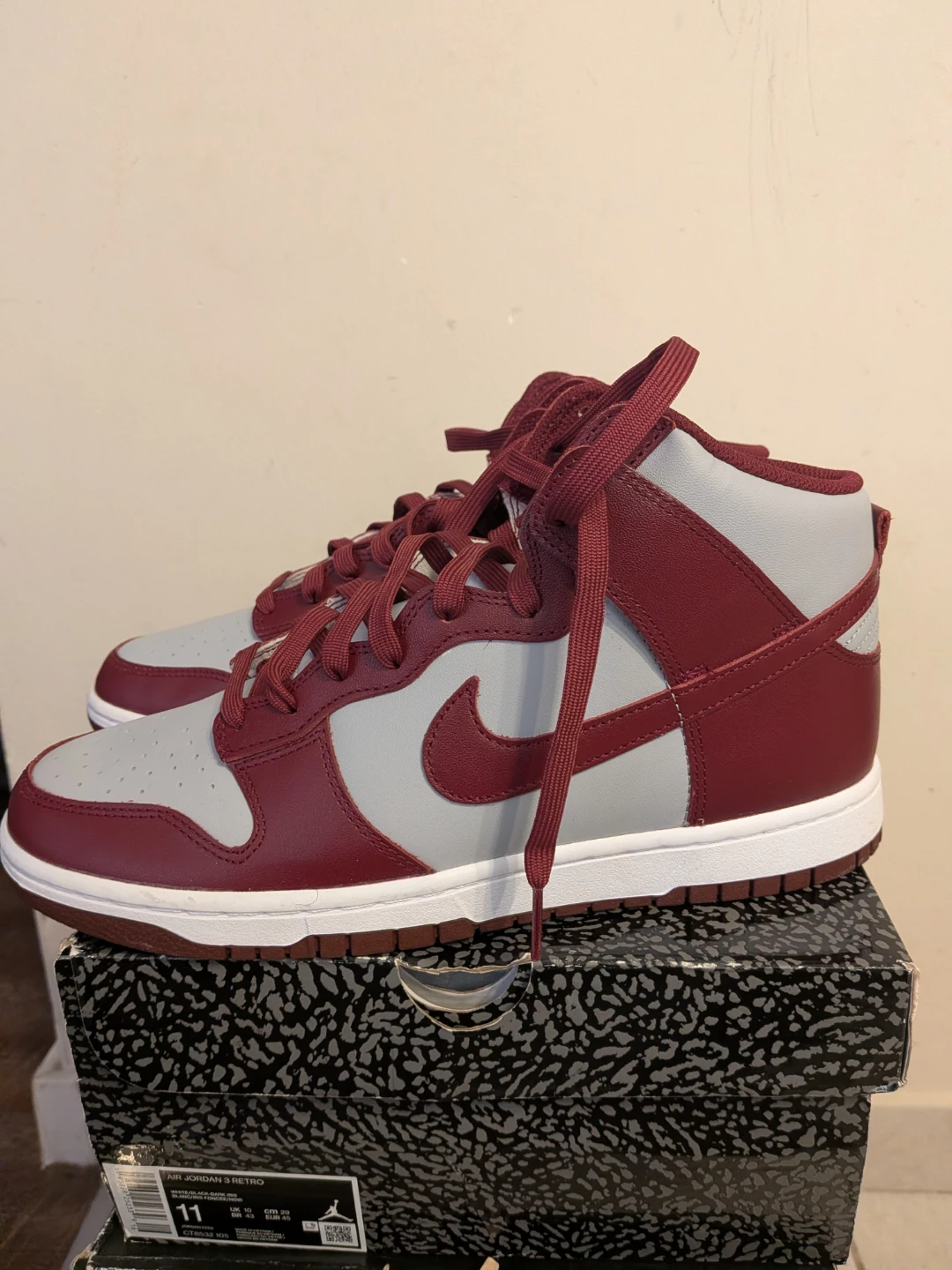 Nike Dunk High Retro Burgundy Grey Men's Shoes - photo 4