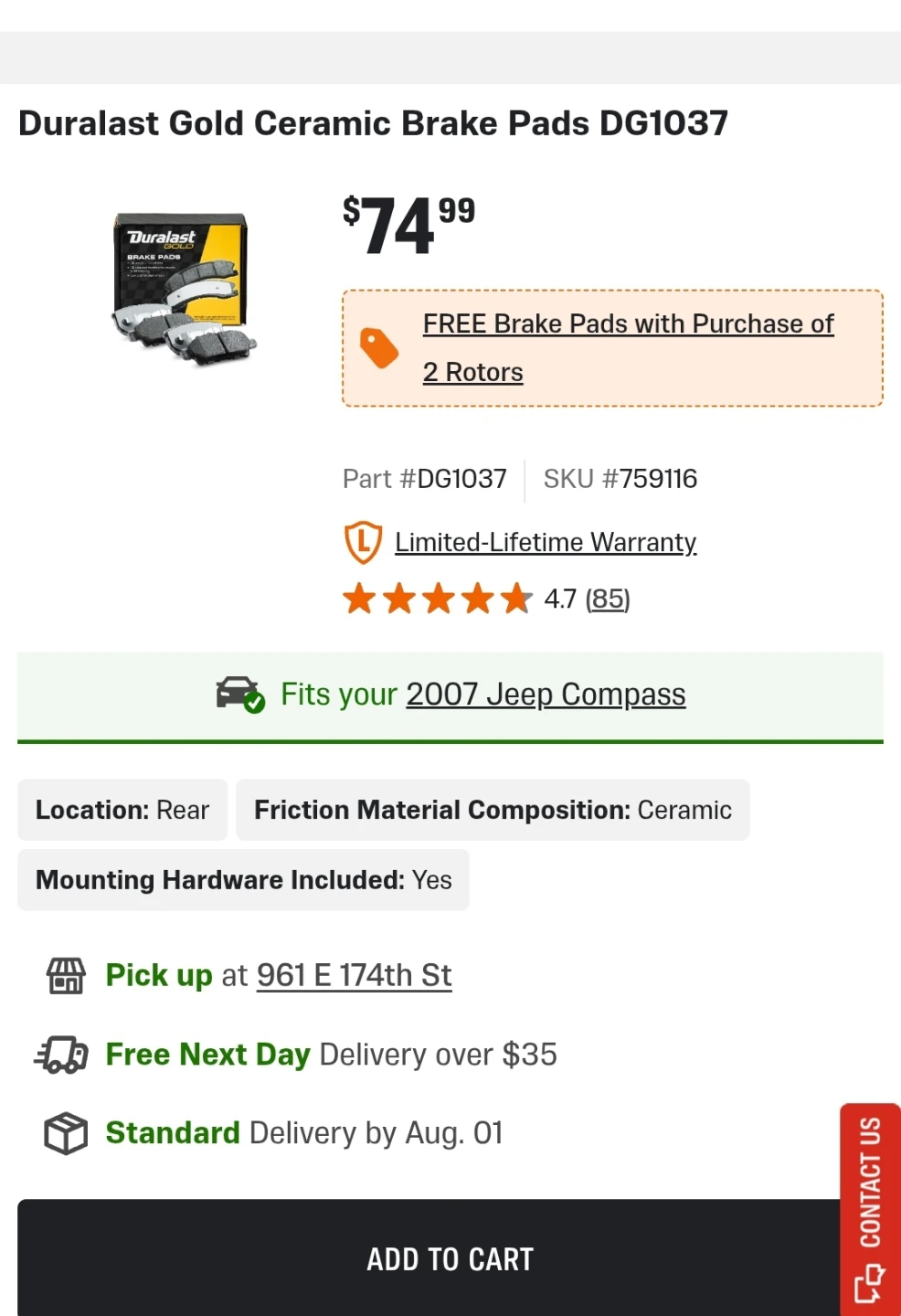 Duralast Ceramic Brake Pads (Front & Rear) for 2007 Jeep Compass - photo 5