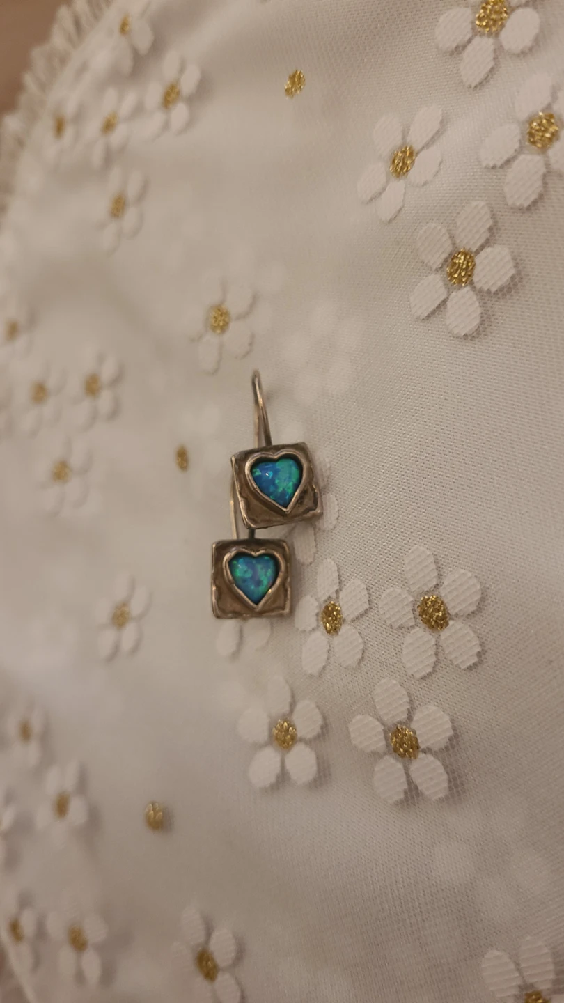 Sterling Silver Heart Opal Earrings - photo 3