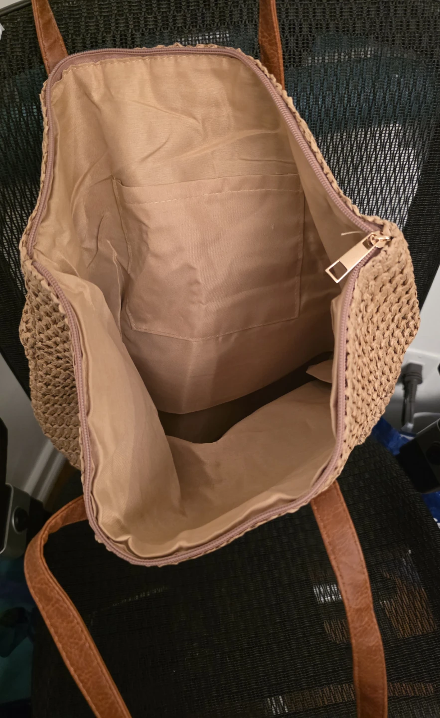 Straw Tote Bag with Faux Leather Handles - photo 2