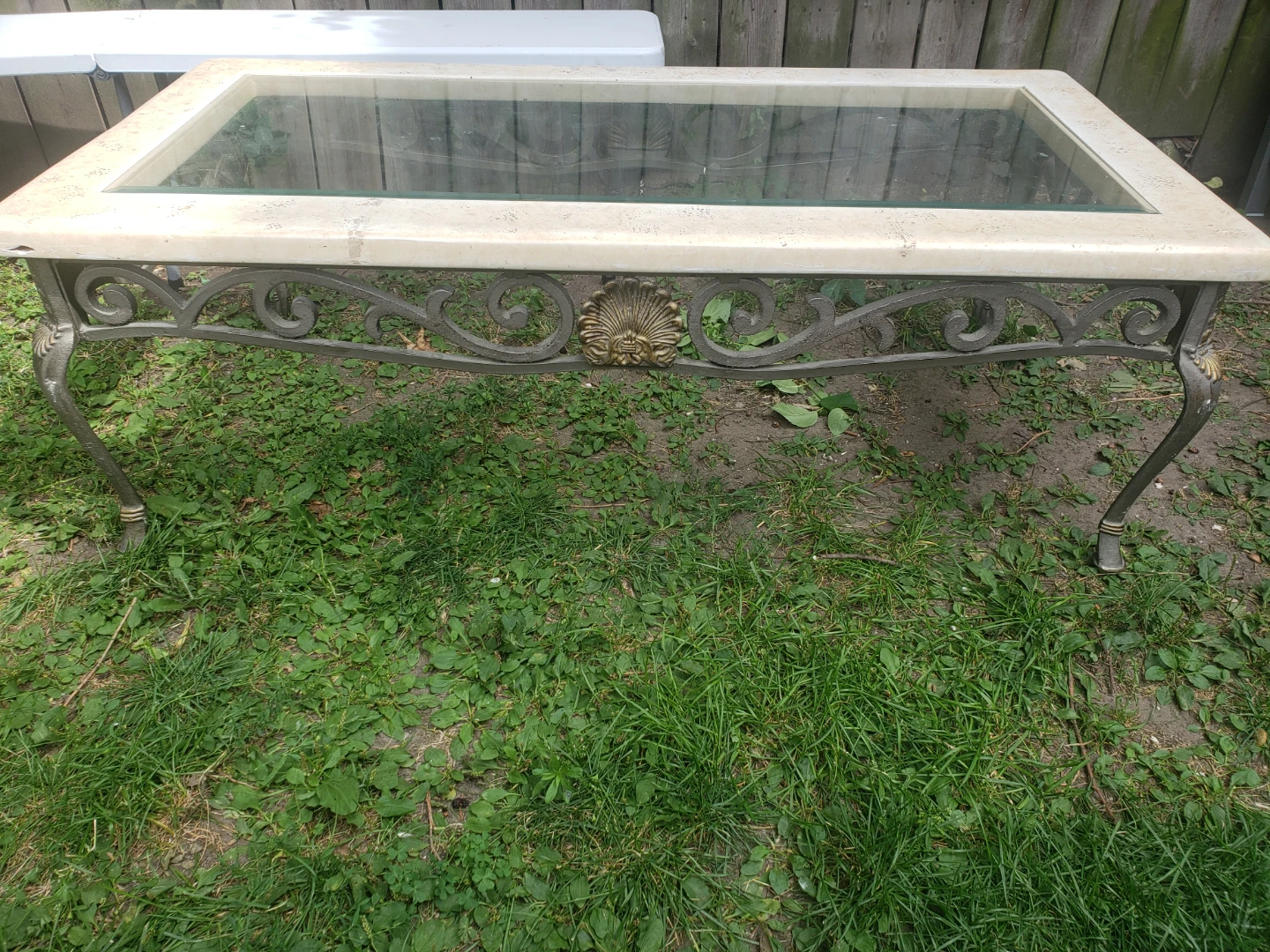 Antique Cast Iron with  Glass Top Coffee Table
