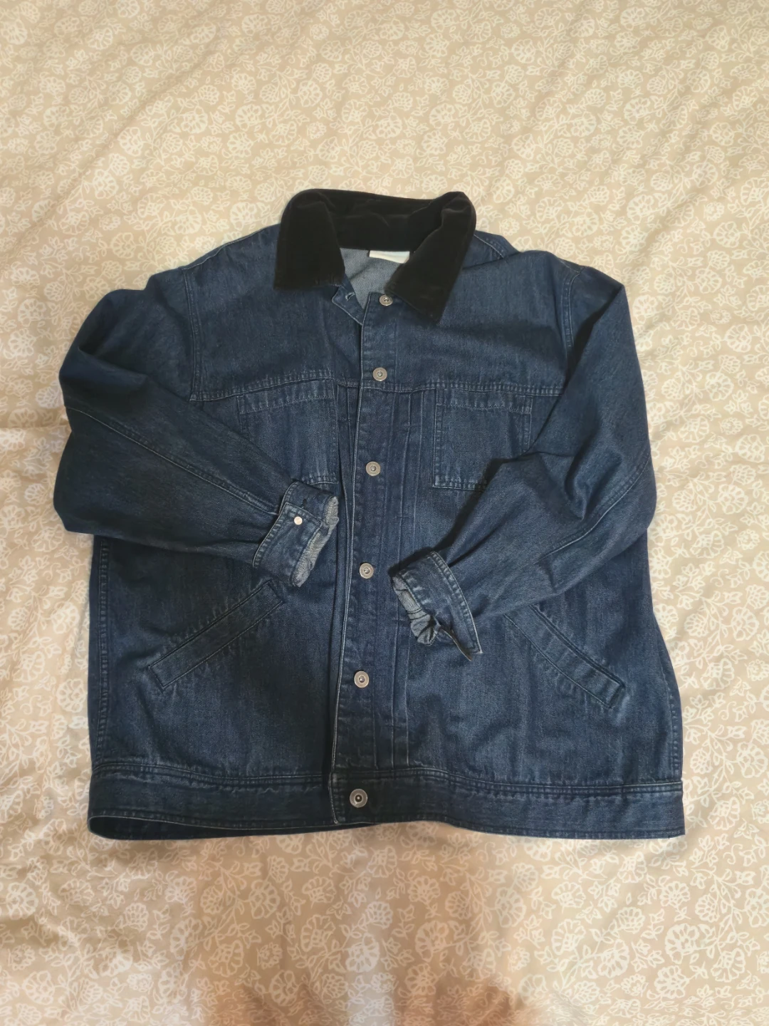 Denim Jacket with Velvet Collar