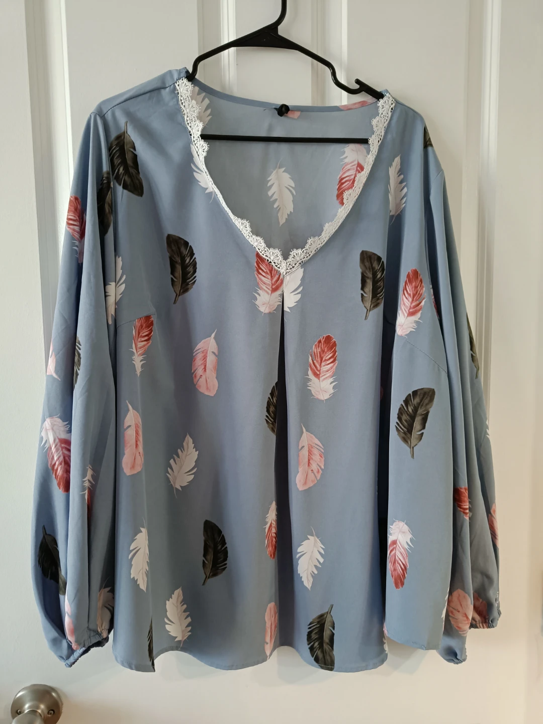 Light Blue Feather Print Blouse