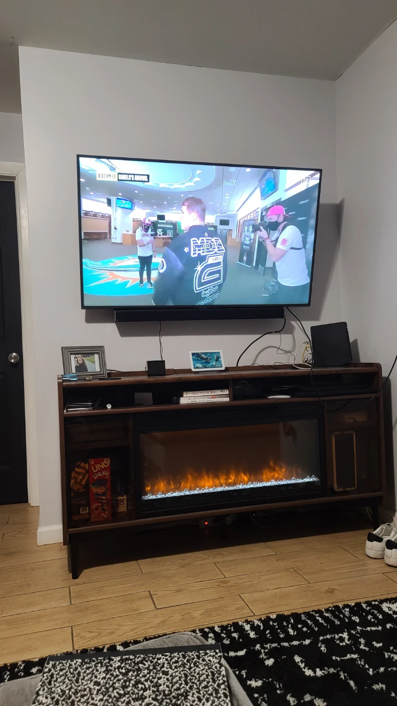 60” TV Stand w/ Electric Fireplace & Glass Storage - photo 4