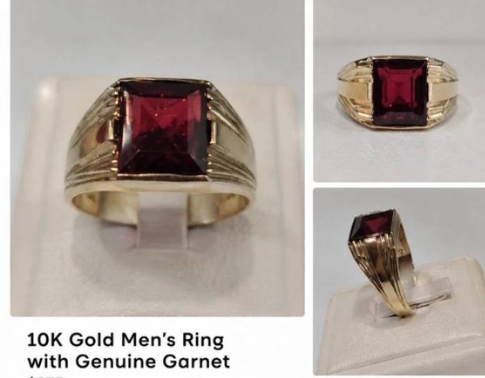 10K Gold Men's Ring with Genuine Garnet
