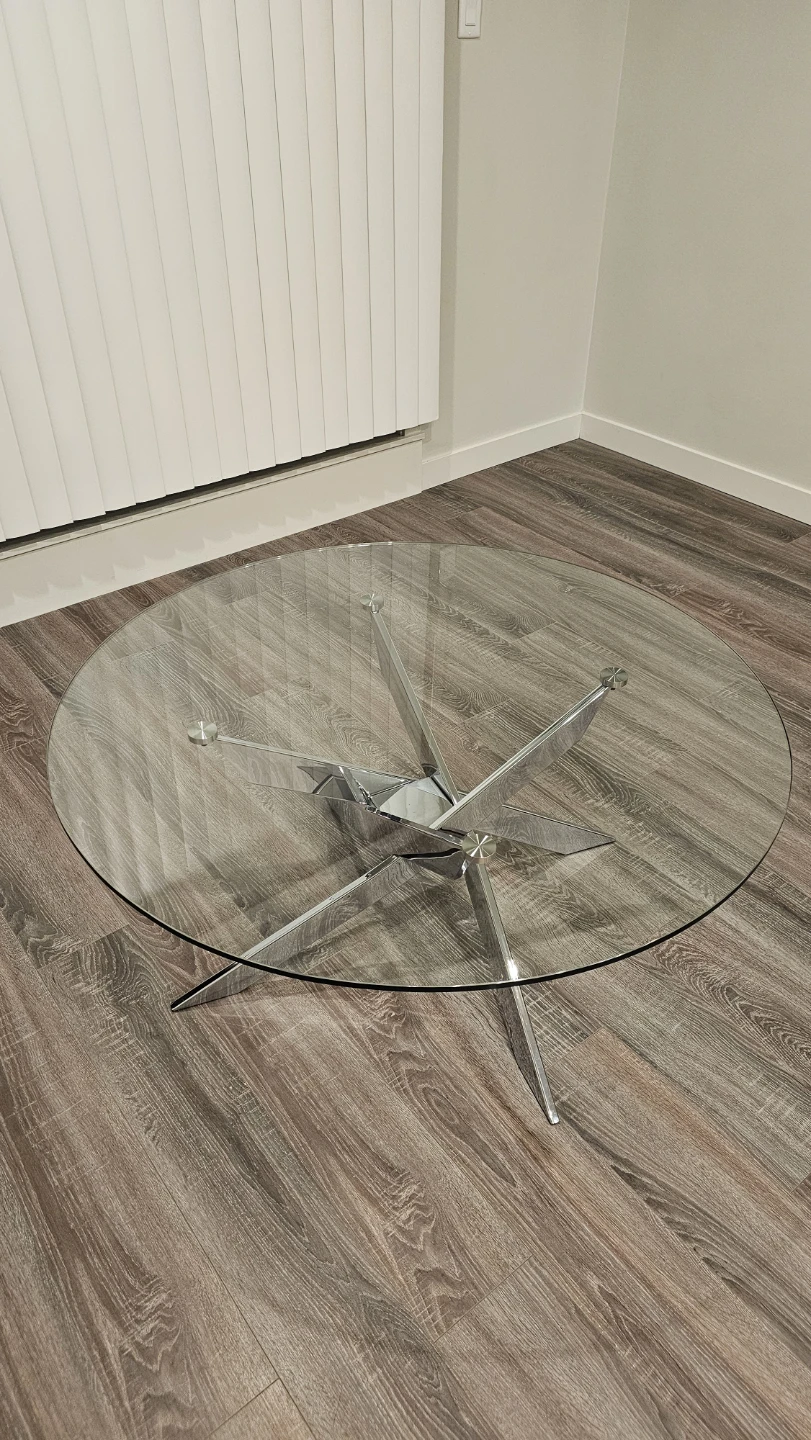 Round glass coffee table with chrome base - photo 3