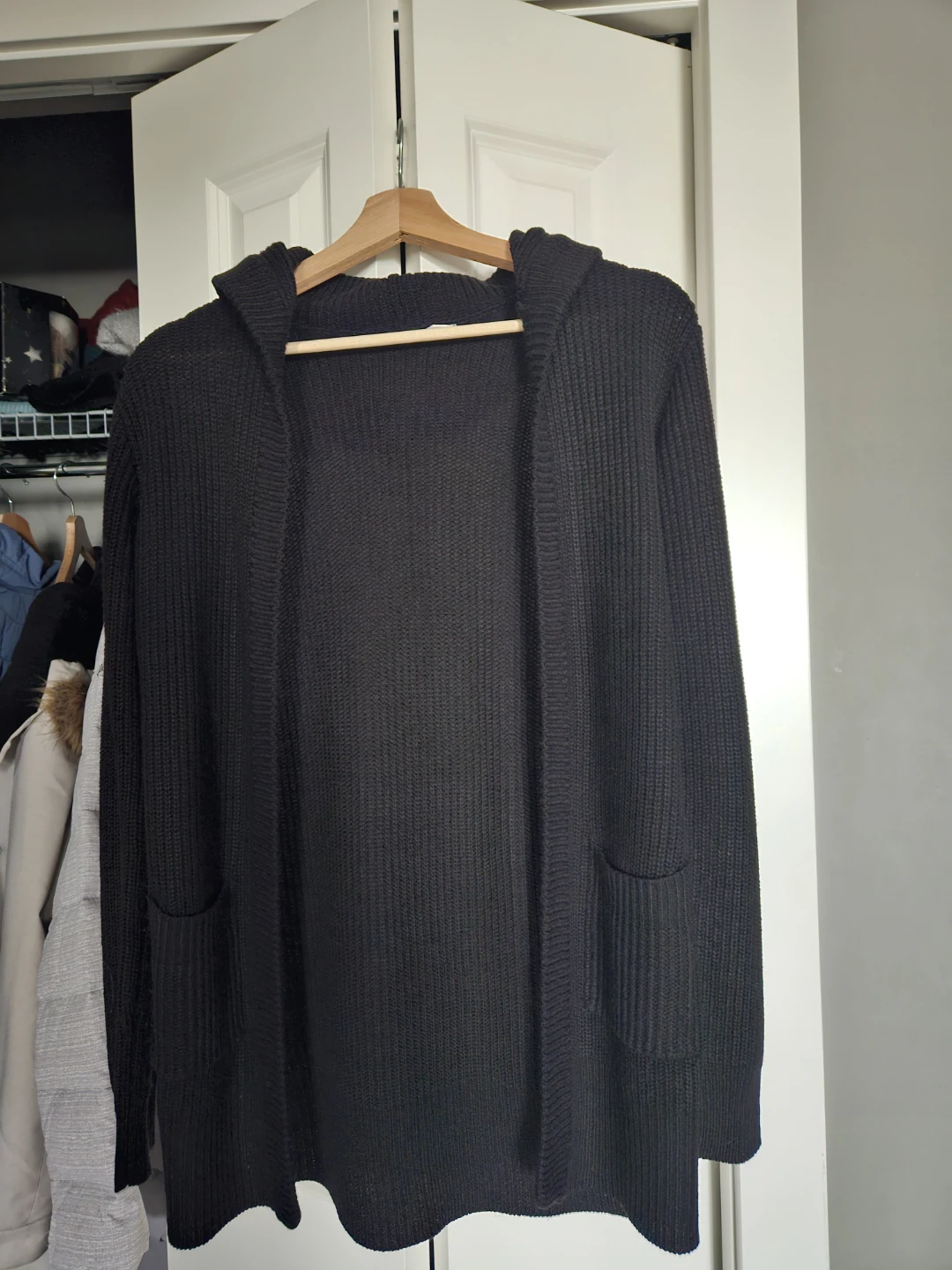 Black hooded cardigan