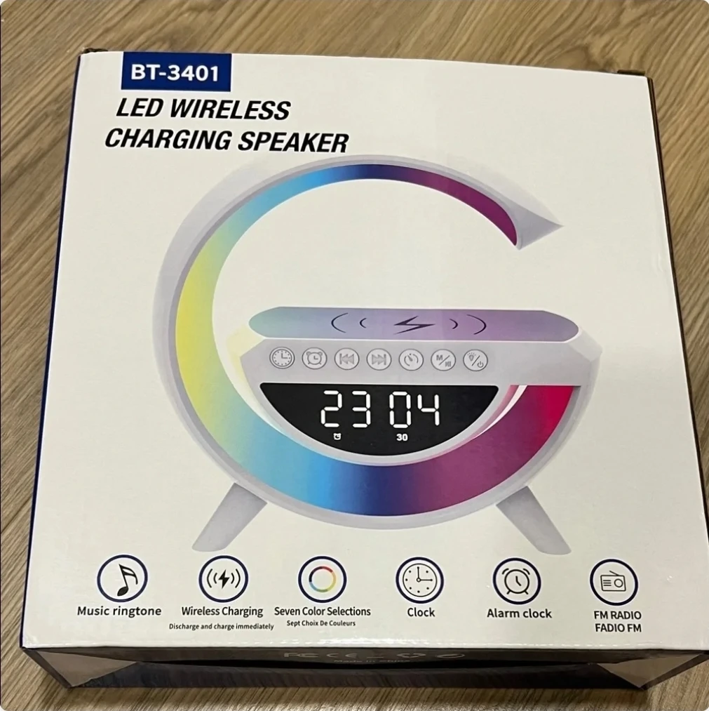 LED Wireless Charging Speaker Clock - Night Light & FM