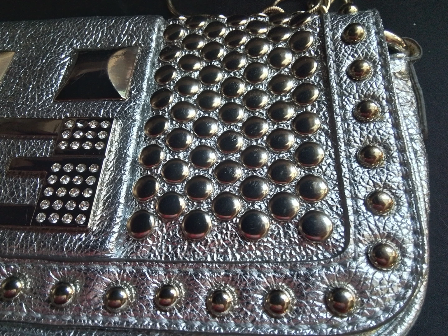 Guess Silver Studded Clutch Bag with Chain Straps - photo 4